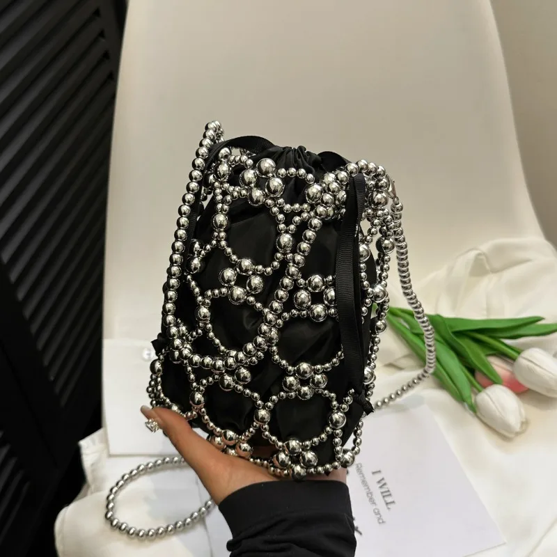 Luxury Bags On Sales - Beading White Bucket Shoulder and Crossbody