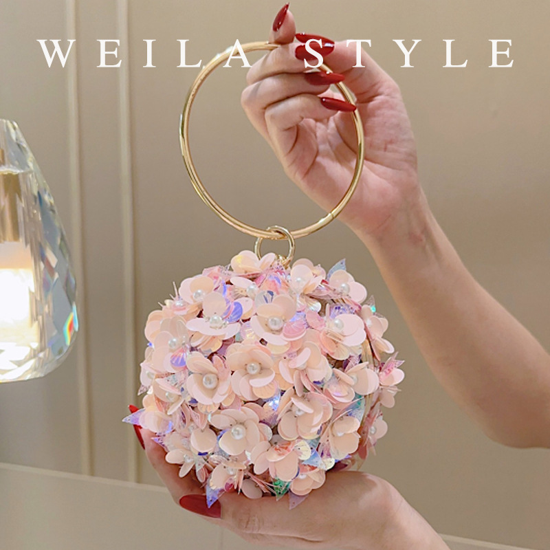 Mini Bag Evening Clutch - Mini Sequin Flower Evening Bag, Elegant