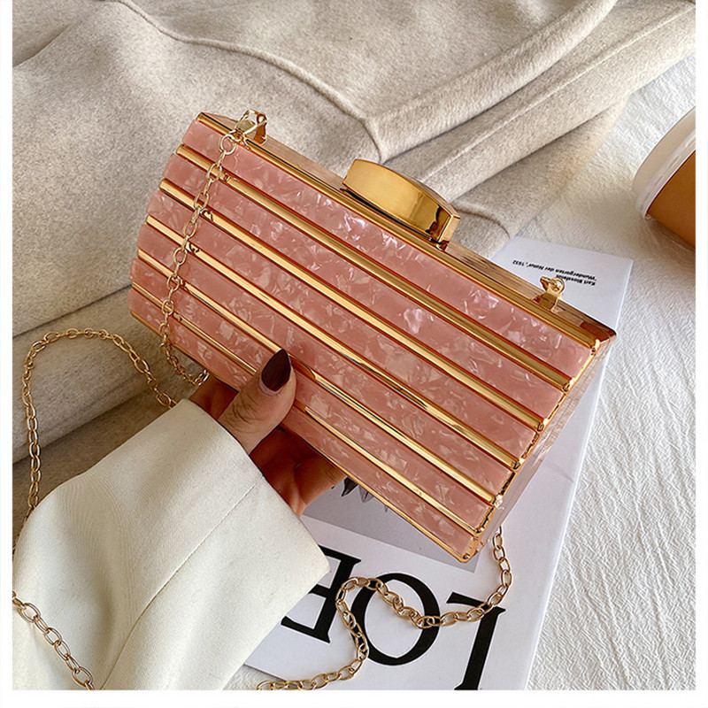 Mini Bag Evening Clutch - Luxury Designer Acrylic Square Bags Chain