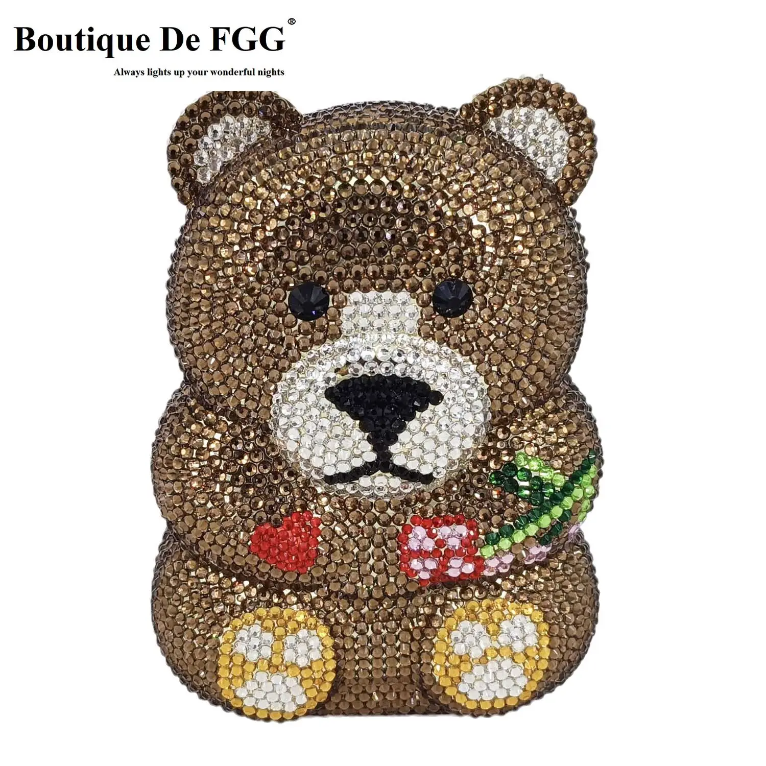 Mini Bag Evening Clutch - Boutique De FGG Brown Crystal Teddy