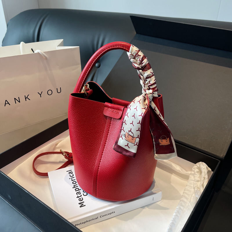 Red PU Bucket Shoulder and Cro - Luxury Bags On Sales review and price
