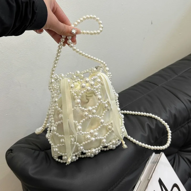 Beading White Bucket Shoulder  - Luxury Bags On Sales review and price