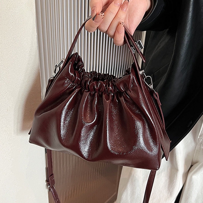 Women's Burgundy Ruched Cloud  - Top Handle Patent Bag review and price