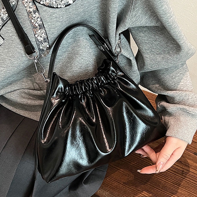 Women's Burgundy Ruched Cloud  - Top Handle Patent Bag review and price