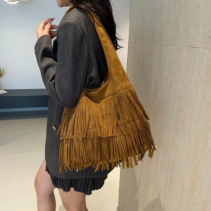 Faux Suede Tassel Shoulder Bag - Luxury Bags On Sales review and price