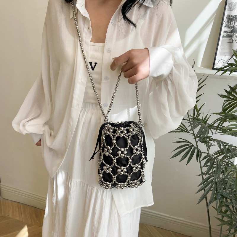 White Beading Bucket Shoulder  - Luxury Bags On Sales review and price